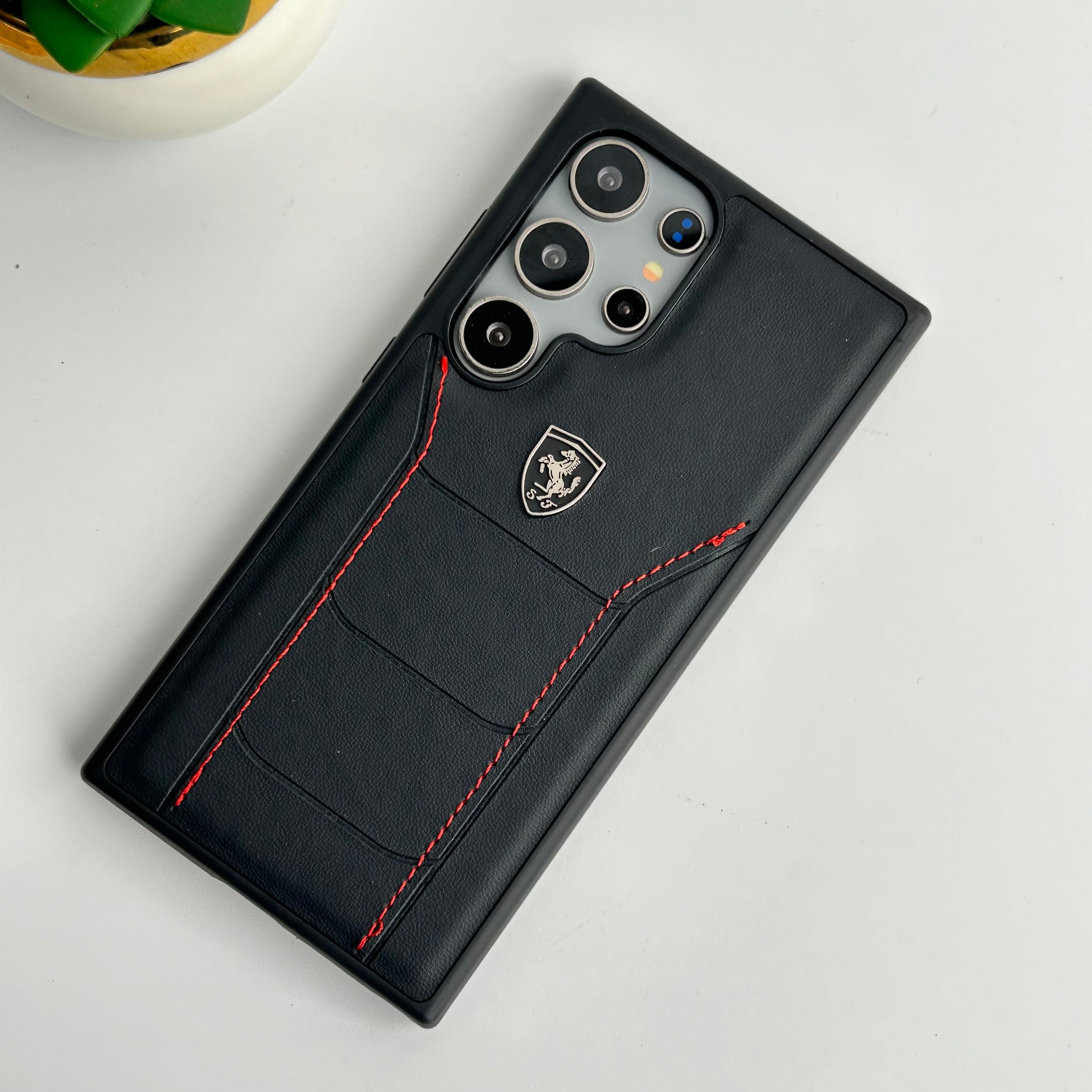 Samsung Galaxy S24 Ultra FR Stitched PU Leather Case Cover (Black)