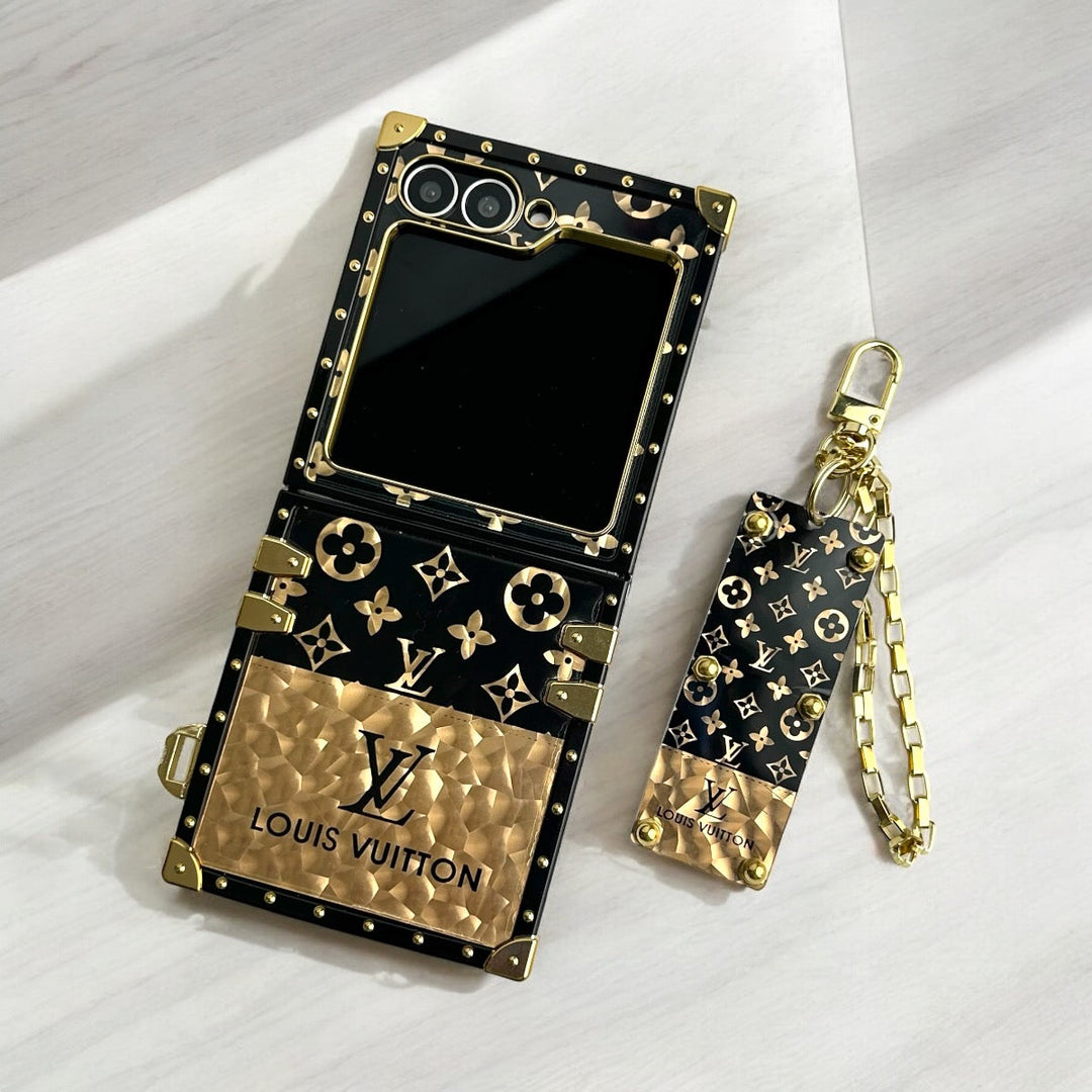 Samsung Galaxy Z Flip 5 Luxury Branded Trunk Case Cover With Chain
