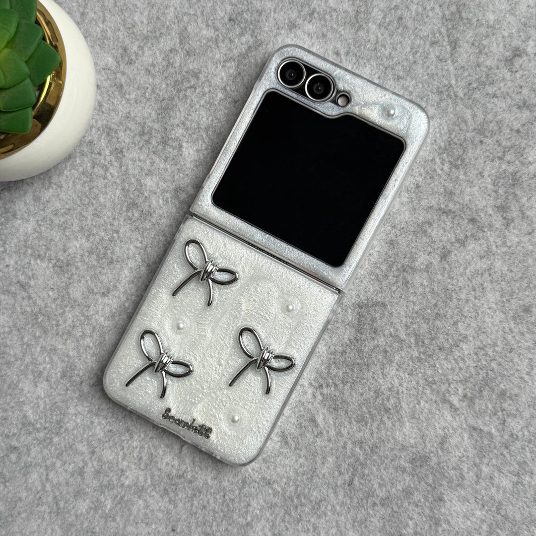 Samsung Galaxy Z Flip 6 3D Silver Bow Knot Case Cover