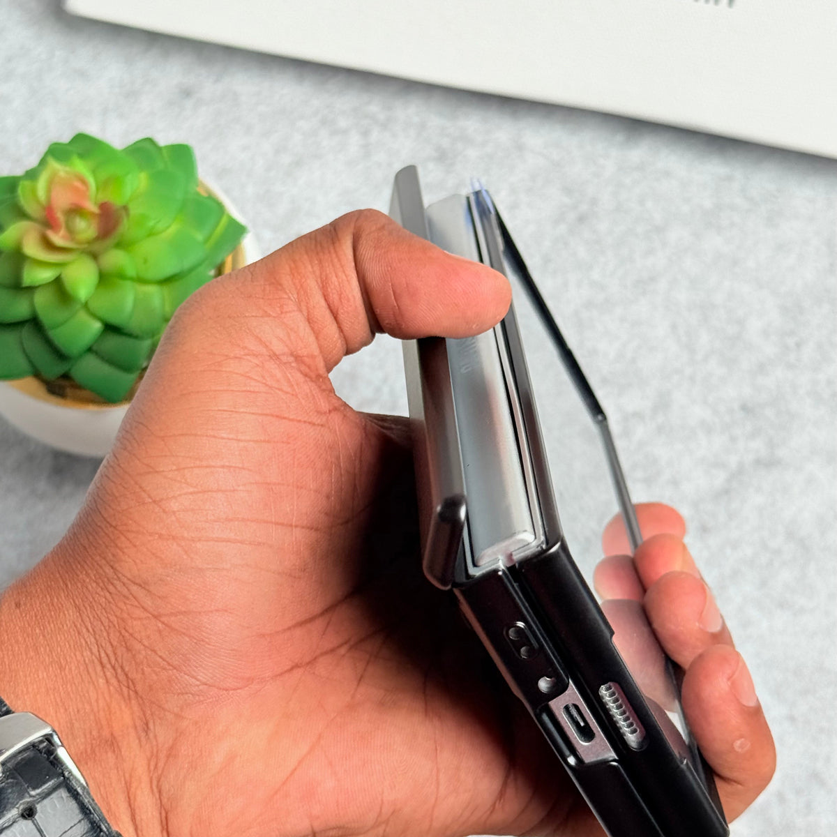 Samsung Galaxy Z Fold 5 Chrome Plating front Glass Protection Hinge Case Folding Cover