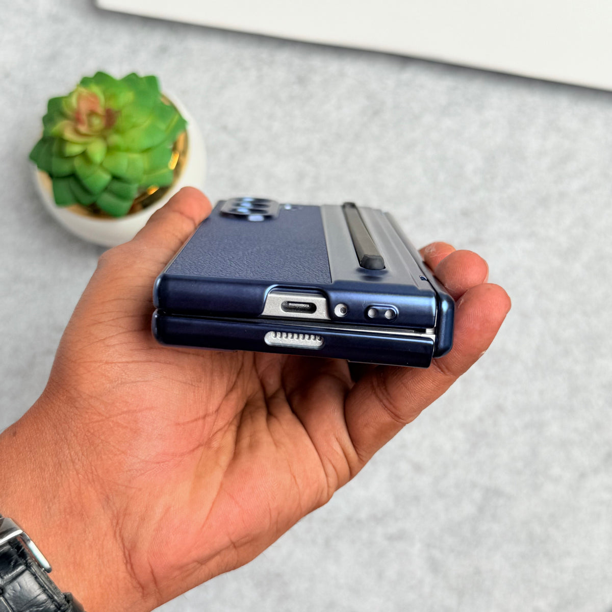 Samsung Galaxy Z Fold 5 Chrome Plating front Glass Protection Hinge Case Folding Cover