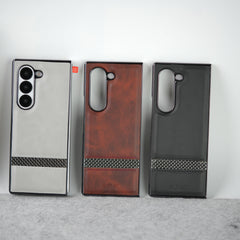 Samsung Galaxy Z Fold 7 Stripe PU Leather Side Chrome Case Cover