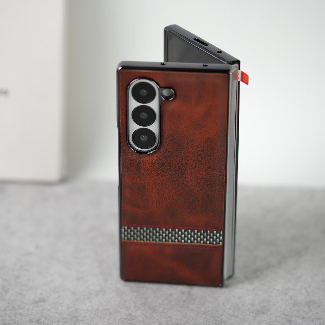 Samsung Galaxy Z Fold 7 Stripe PU Leather Side Chrome Case Cover