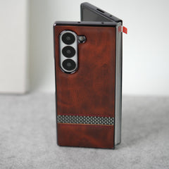 Samsung Galaxy Z Fold 7 Stripe PU Leather Side Chrome Case Cover