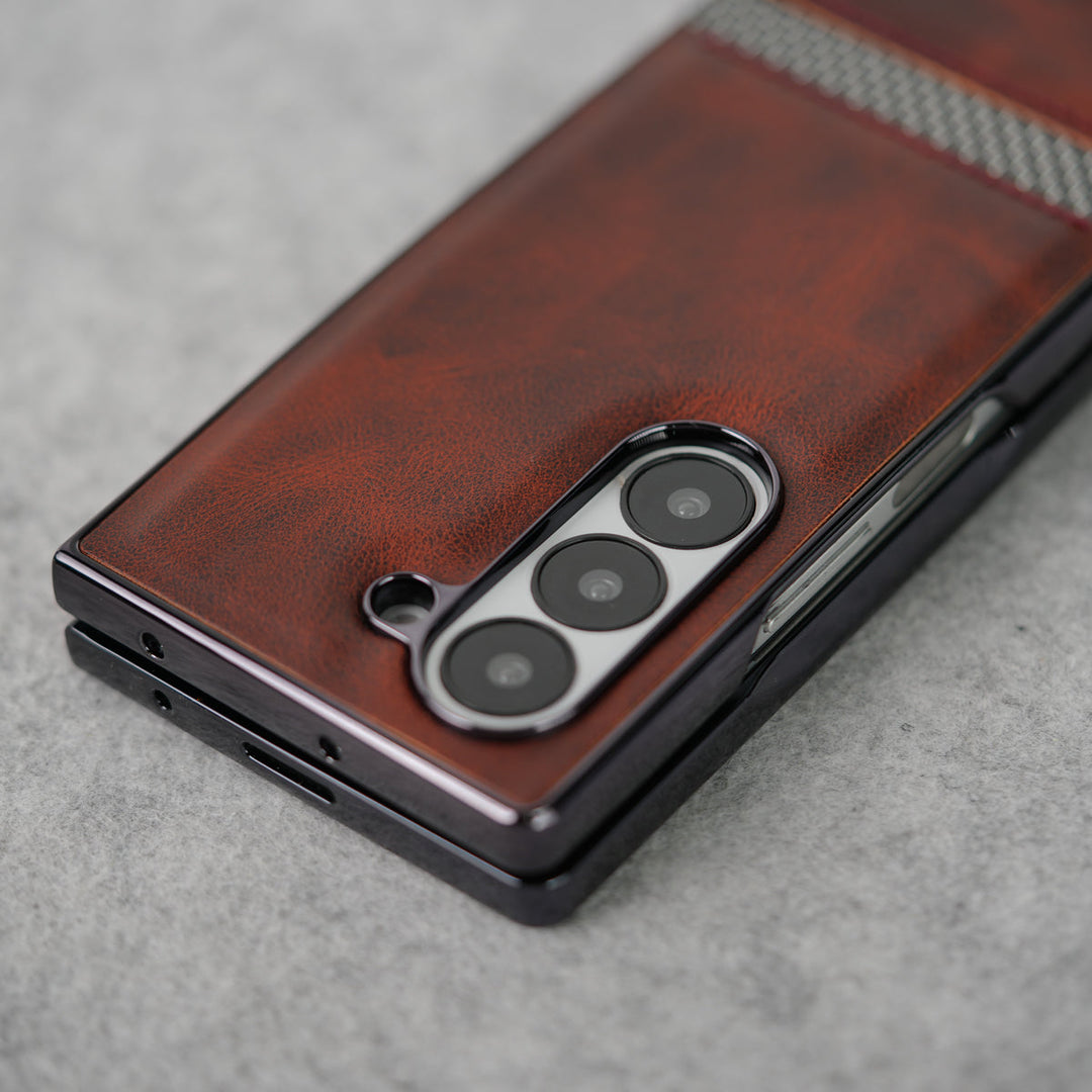 Samsung Galaxy Z Fold 7 Stripe PU Leather Side Chrome Case Cover
