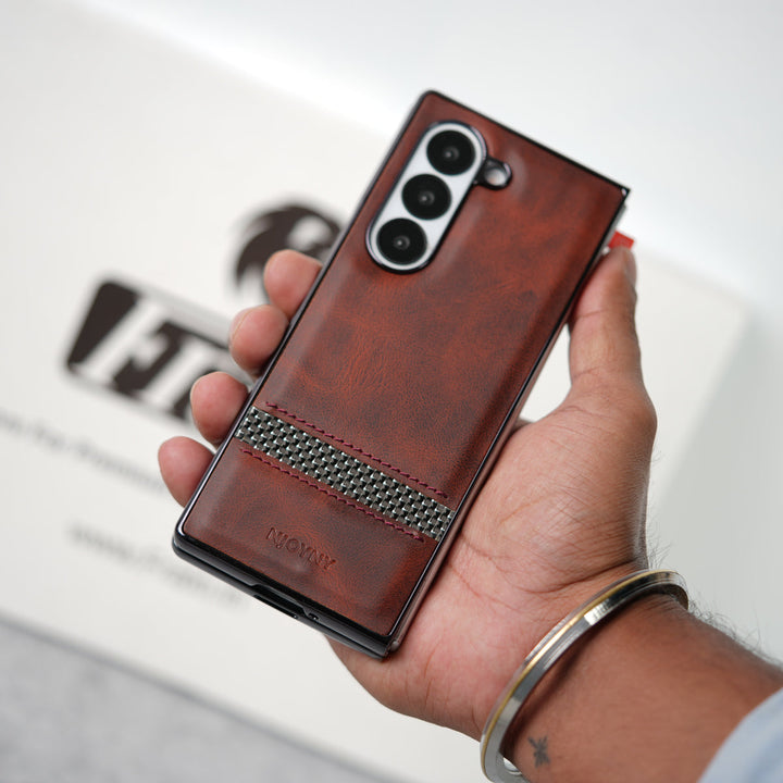 Samsung Galaxy Z Fold 7 Stripe PU Leather Side Chrome Case Cover