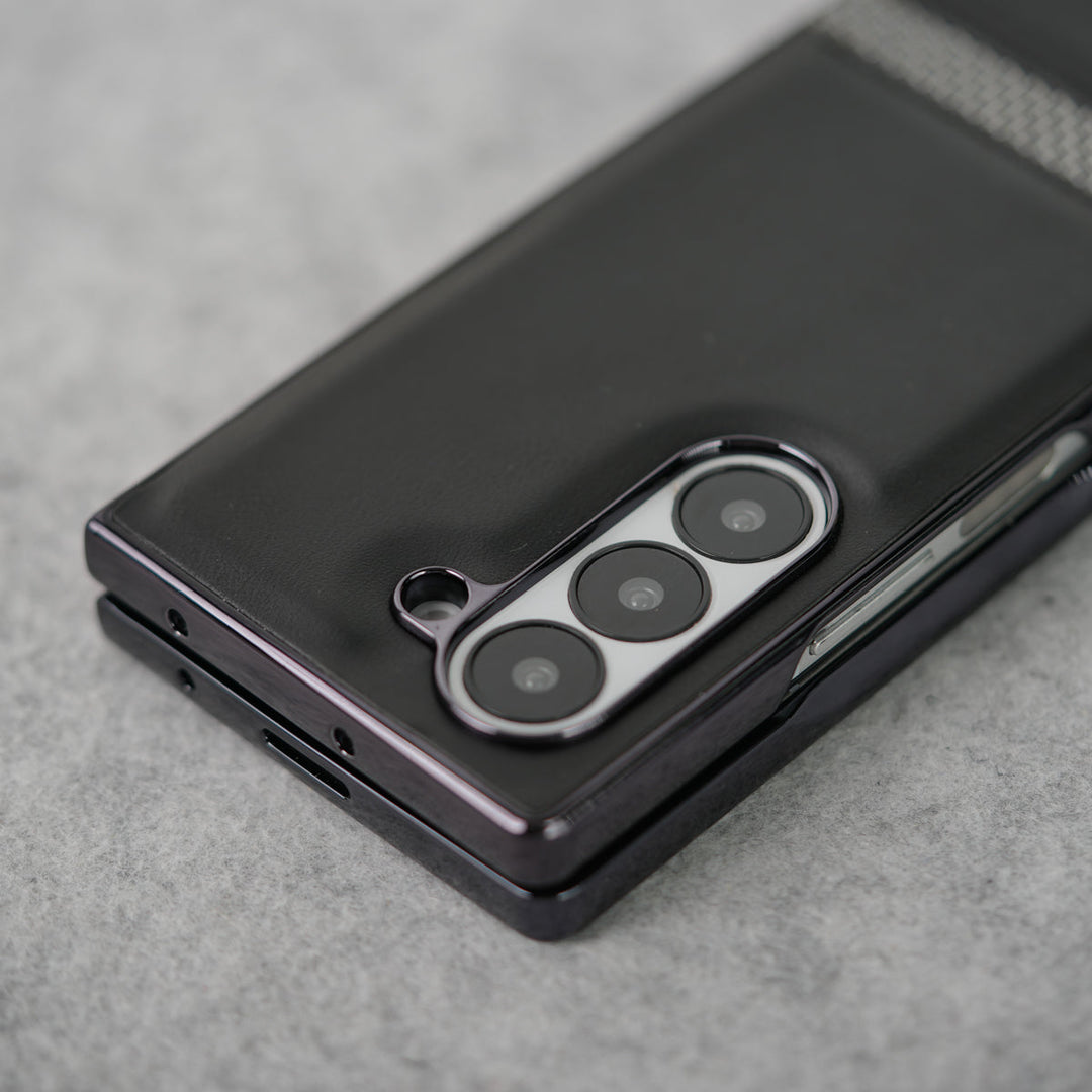 Samsung Galaxy Z Fold 7 Stripe PU Leather Side Chrome Case Cover