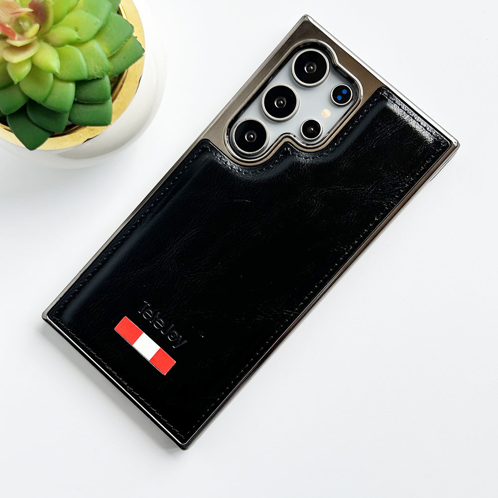 Samsung Galaxy Ultra Series Textured PU Leather Side Chrome Case Cover