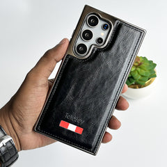 Samsung Galaxy Ultra Series Textured PU Leather Side Chrome Case Cover