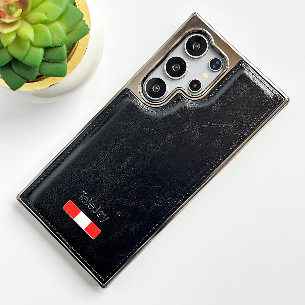 Samsung Galaxy Ultra Series Textured PU Leather Side Chrome Case Cover
