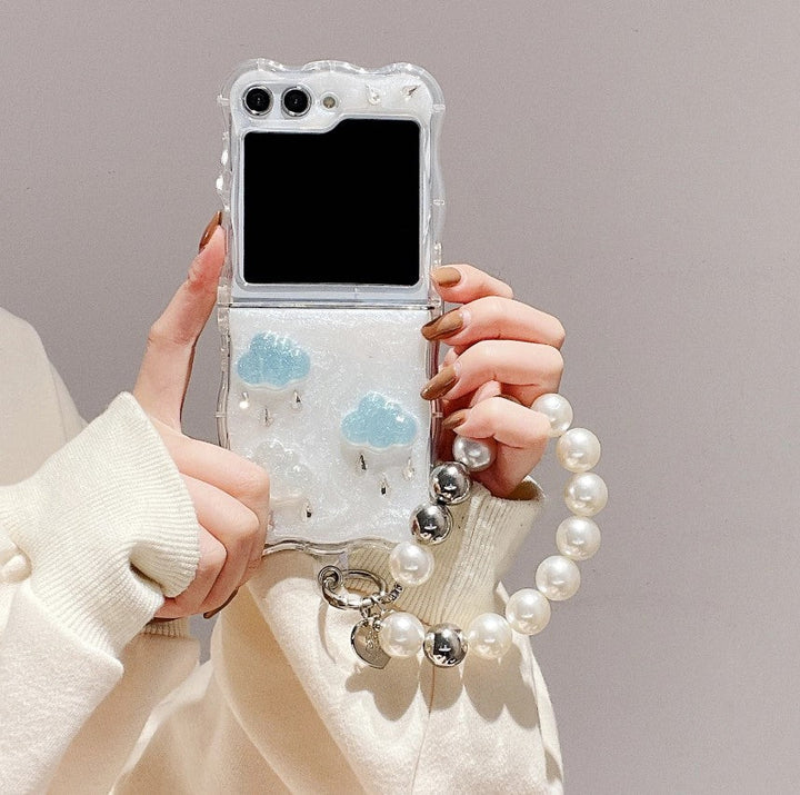 Samsung Galaxy Z Flip 5 Cloud Rain Case With Pearl Holder