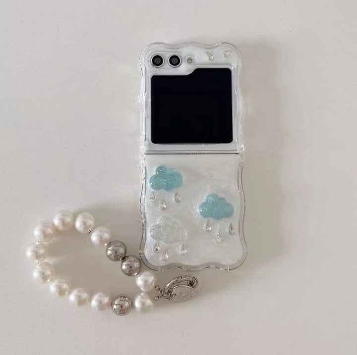 Samsung Galaxy Z Flip 5 Cloud Rain Case With Pearl Holder