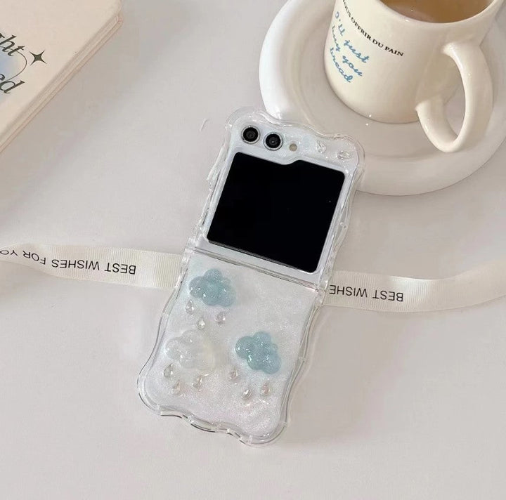Samsung Galaxy Z Flip 5 Cloud Rain Case With Pearl Holder