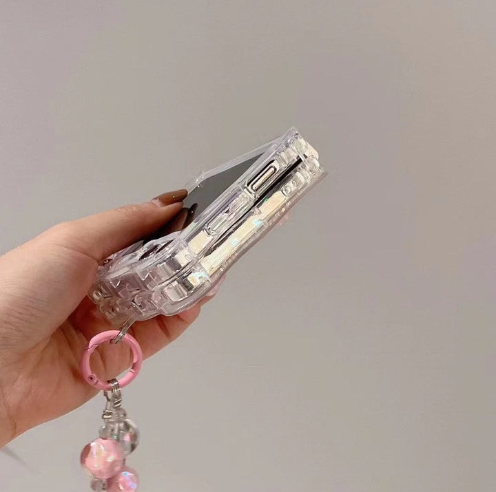 Samsung Galaxy Z Flip 6 Pink Butterfly With Pearl Holder Case