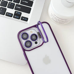 iPhone 15 Series Hollow Flipping Lens Bracket Case Cover ( Deep Purple )