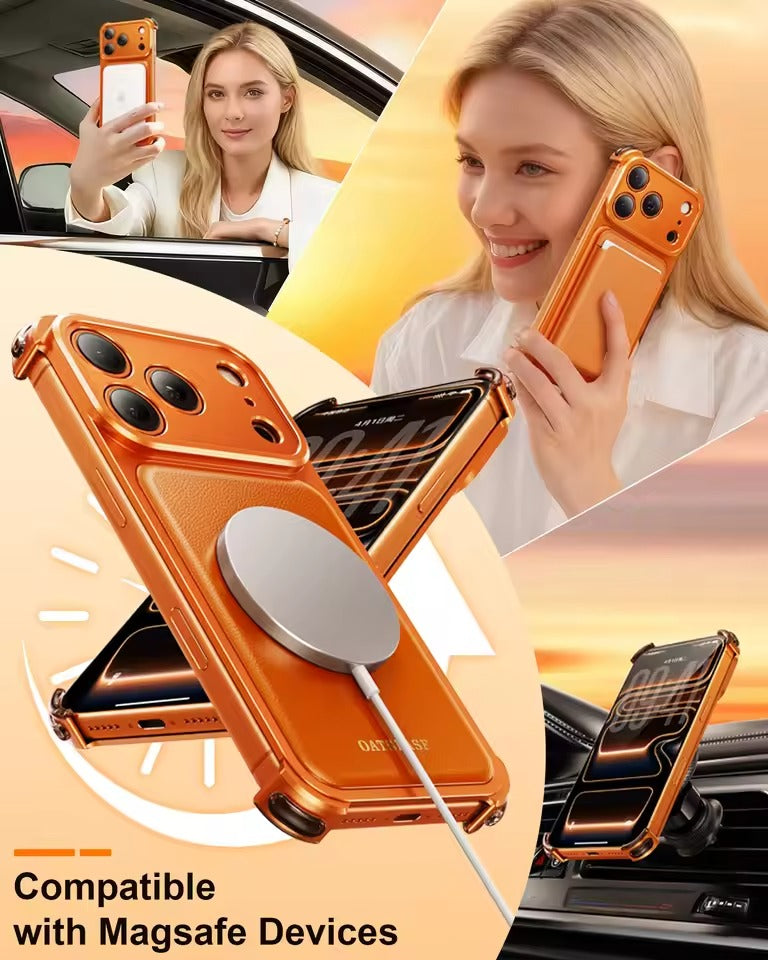 iPhone 17 Pro 9-Shaped Frameless Metal Bumper Case with Hidden Lens Stand | Shockproof Aviation-Grade Alloy Frame