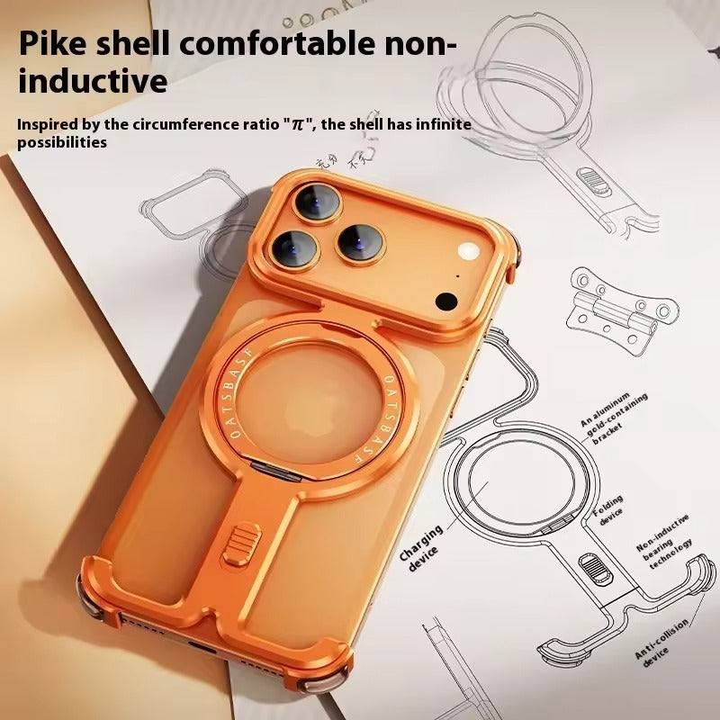 iPhone 17 Pro Metal Frameless Bumper Case | Blue Aluminum Protective Cover with 360° Rotating Stand