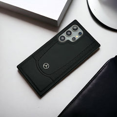 Samsung Galaxy S24 Ultra Dotted Pattern PU Leather Sports Car Logo Case Cover (Black)