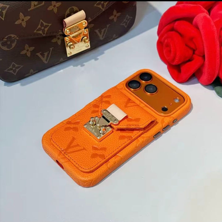 Luxury Embossed Leather Card Holder Case for iPhone 17 Series