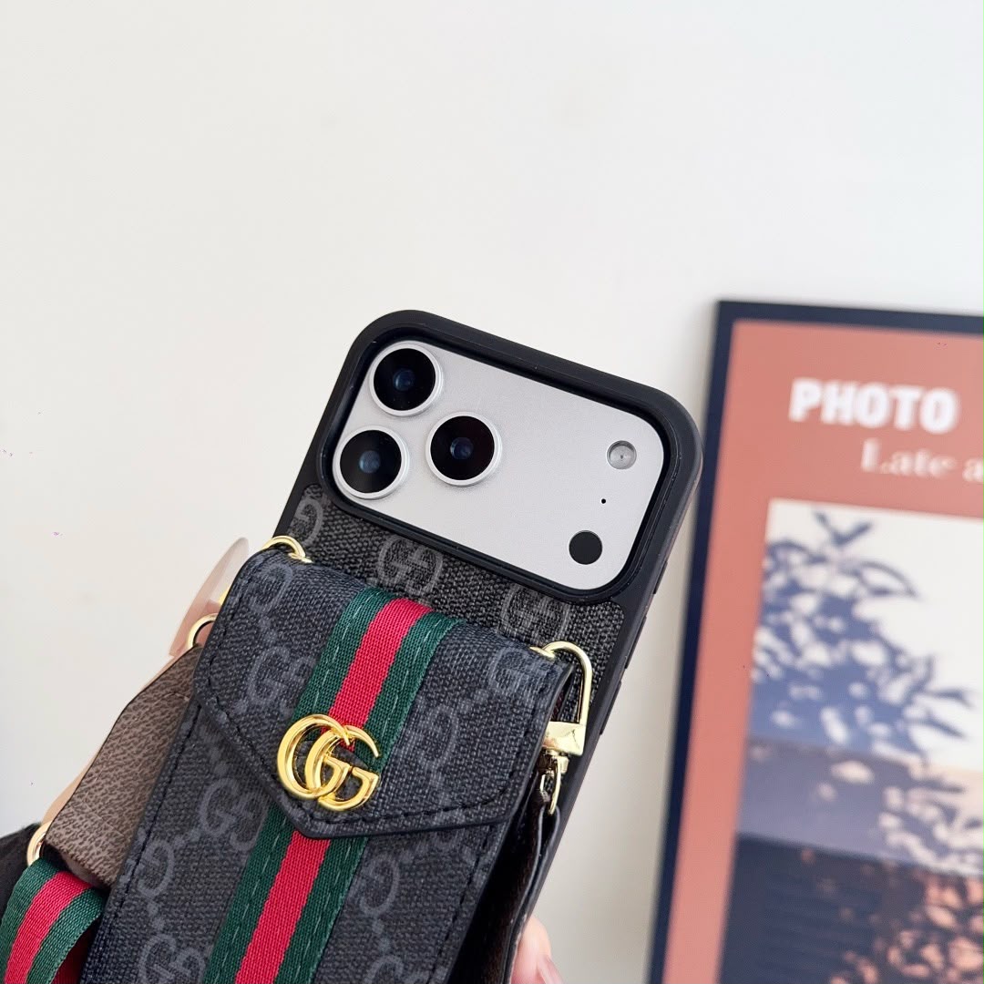 iPhone 17 Series Luxury Crossbody Wallet Phone Case with Adjustable Strap