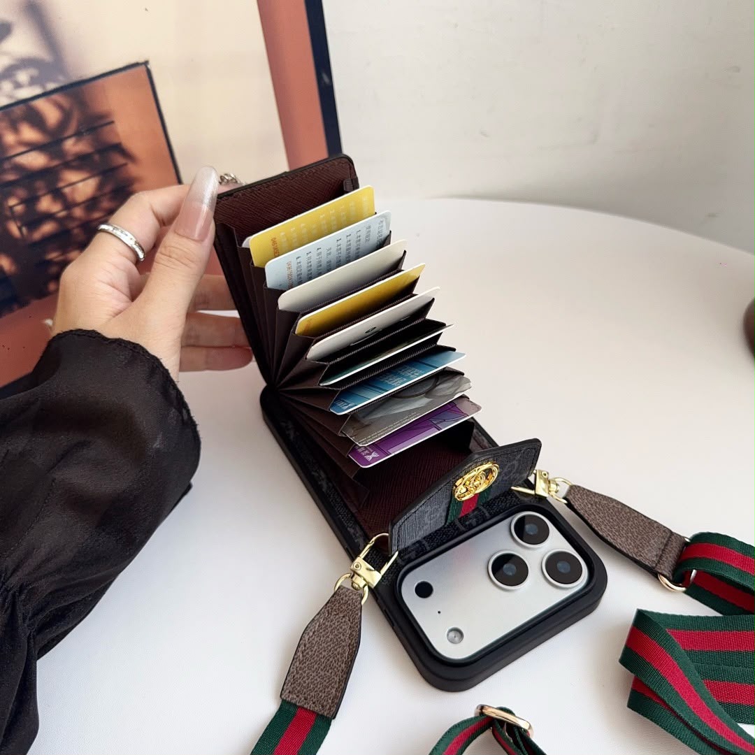 iPhone 17 Series Luxury Crossbody Wallet Phone Case with Adjustable Strap