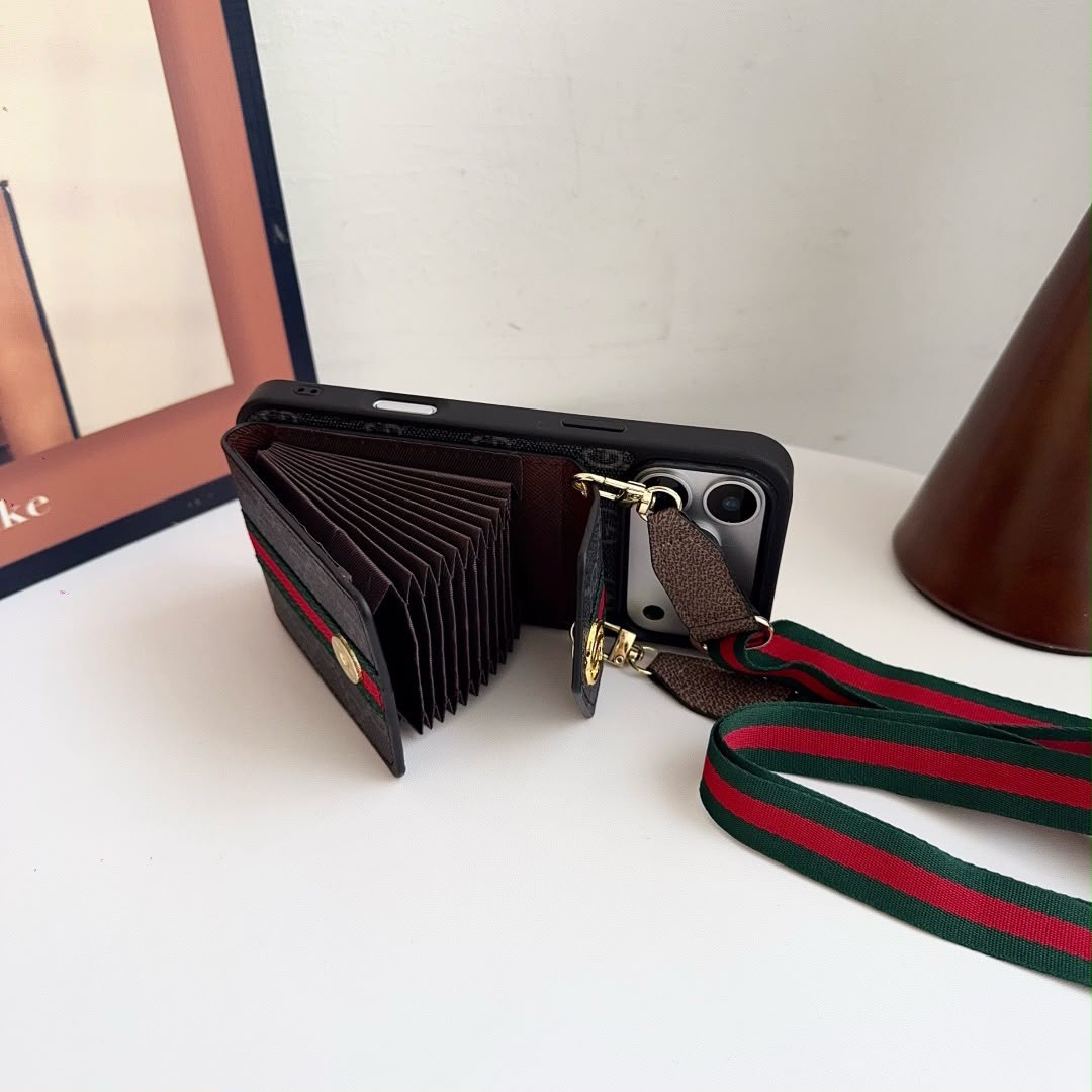 iPhone 17 Series Luxury Crossbody Wallet Phone Case with Adjustable Strap