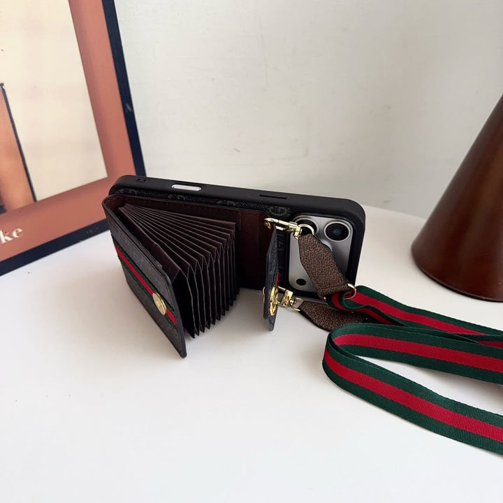 iPhone 17 Series Luxury Crossbody Wallet Phone Case with Adjustable Strap