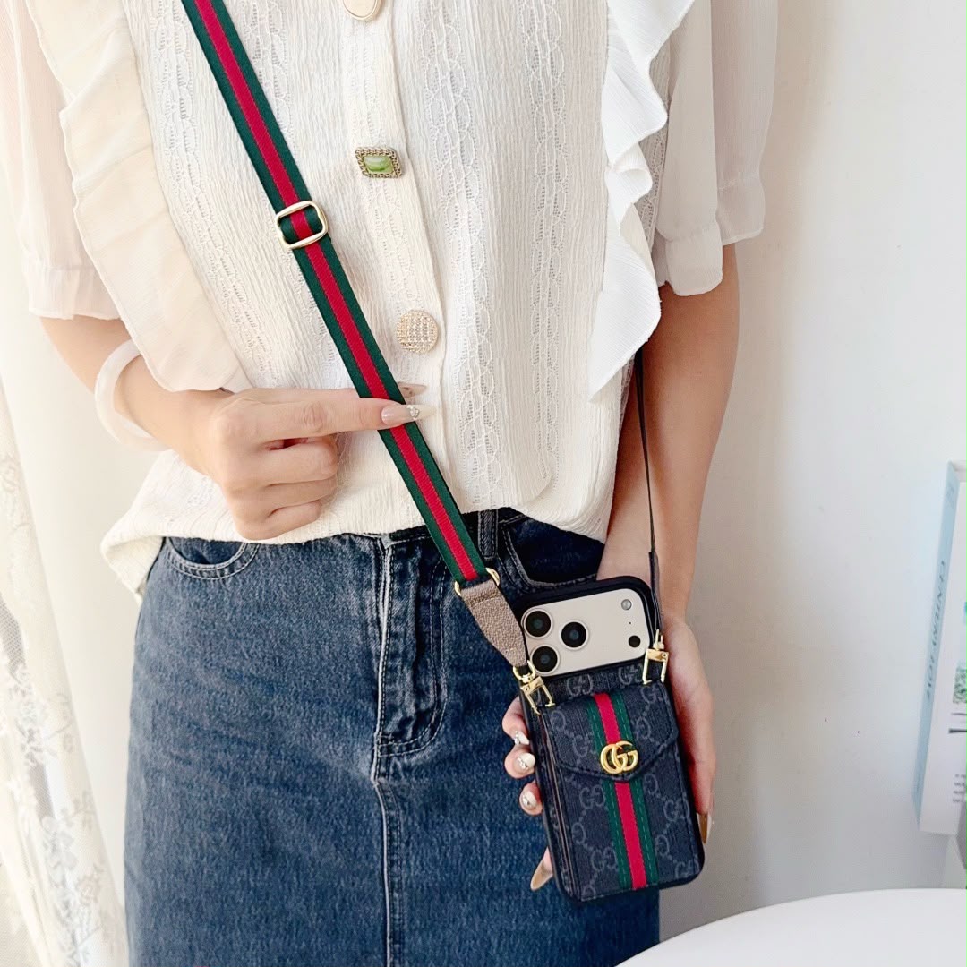 iPhone 17 Series Luxury Crossbody Wallet Phone Case with Adjustable Strap