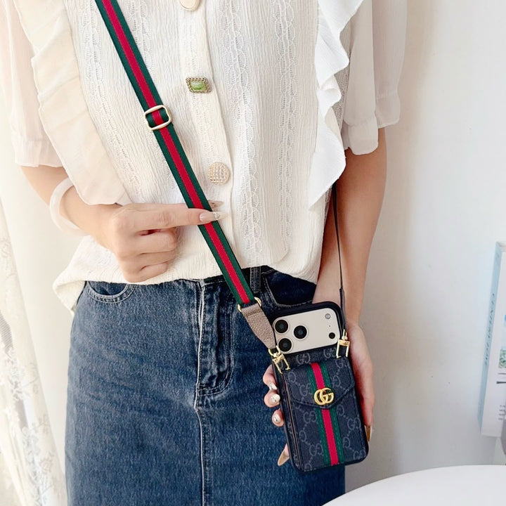iPhone 17 Series Luxury Crossbody Wallet Phone Case with Adjustable Strap