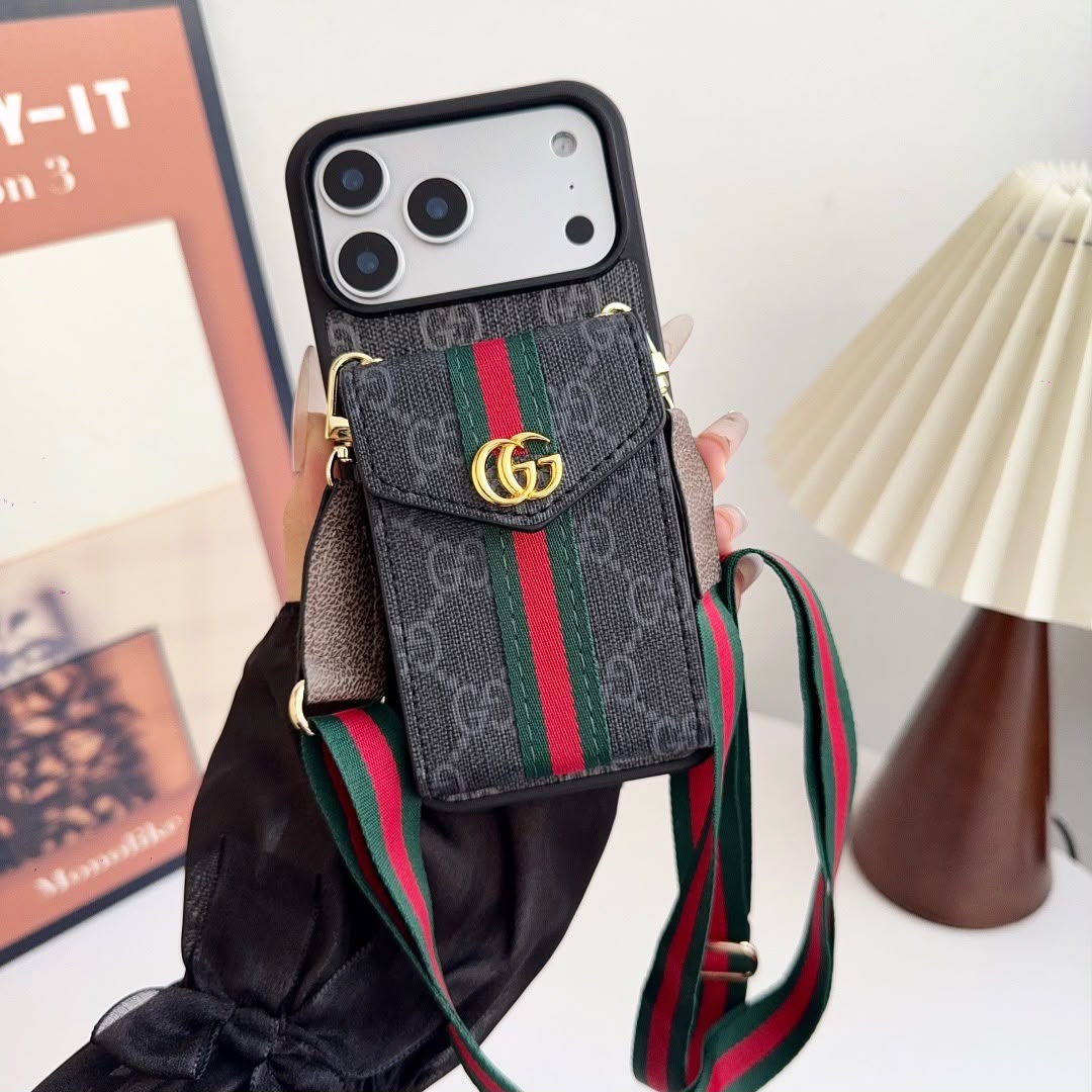 iPhone 17 Series Luxury Crossbody Wallet Phone Case with Adjustable Strap