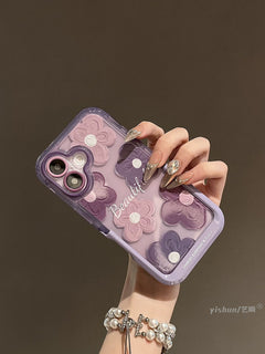 iPhone 16 Series Beautiful Purple Glossy Floral With Kickstand Case Cover