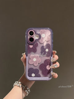 iPhone 16 Series Beautiful Purple Glossy Floral With Kickstand Case Cover