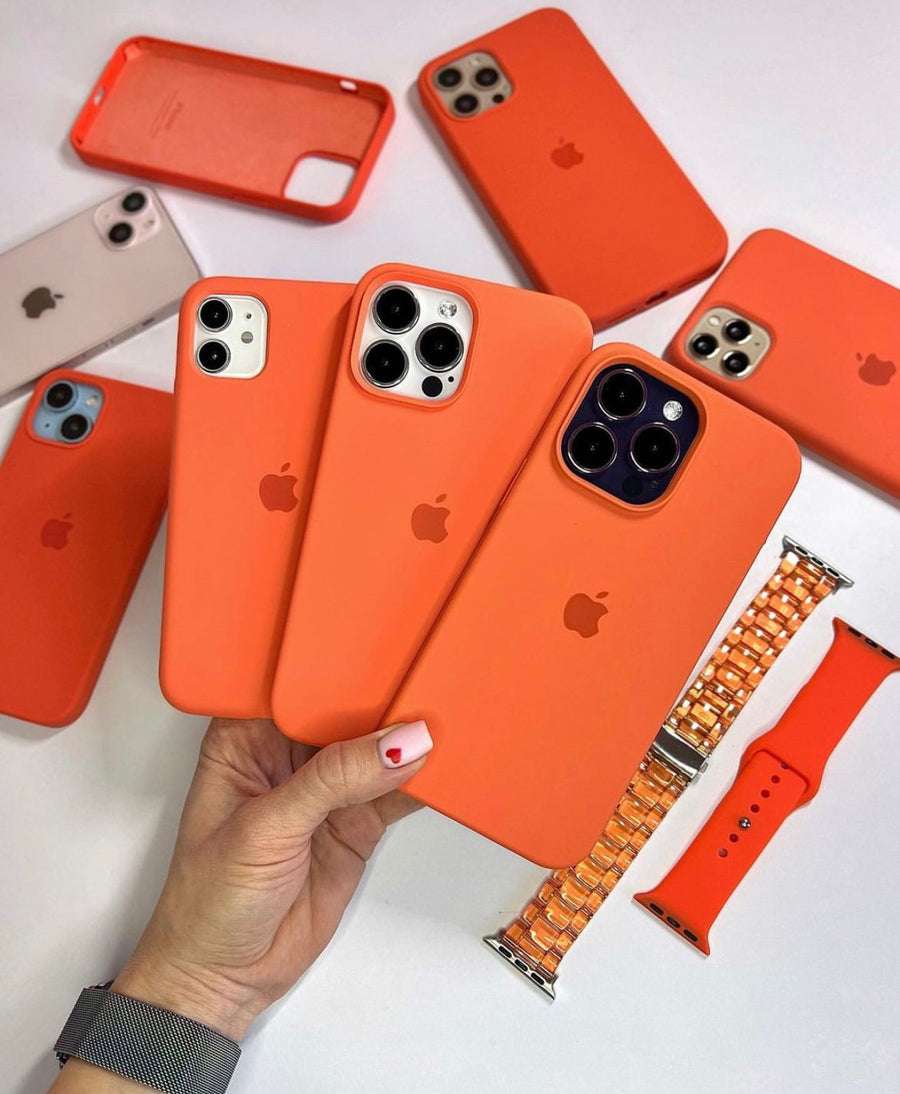 iPhone 15 Series Liquid Silicone Case Cover (Light Orange)