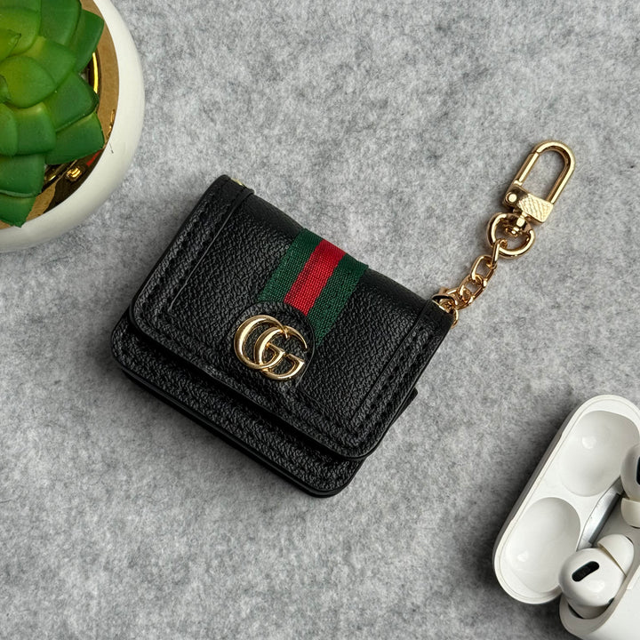 Branded Black GG Leather Case For Airpod (Universal Airpod Case)