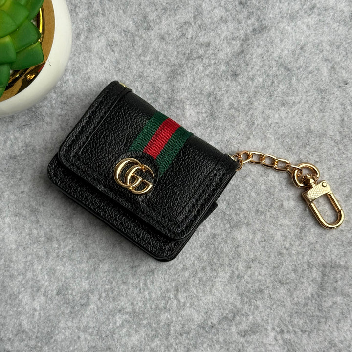 Branded Black GG Leather Case For Airpod (Universal Airpod Case)