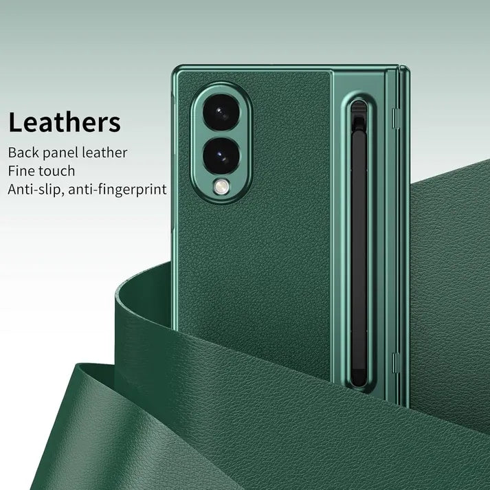 Samsung Galaxy Z Fold 8 Leather Texture front Glass Protection Hinge Case Folding Cover