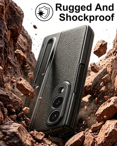 Samsung Galaxy Z Fold 8 Leather Texture front Glass Protection Hinge Case Folding Cover