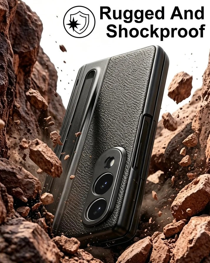 Samsung Galaxy Z Fold 8 Leather Texture front Glass Protection Hinge Case Folding Cover