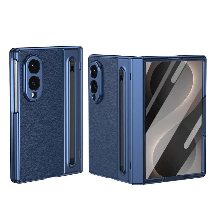 Samsung Galaxy Z Fold 8 Leather Texture front Glass Protection Hinge Case Folding Cover