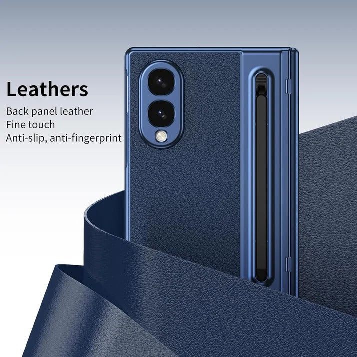 Samsung Galaxy Z Fold 8 Leather Texture front Glass Protection Hinge Case Folding Cover
