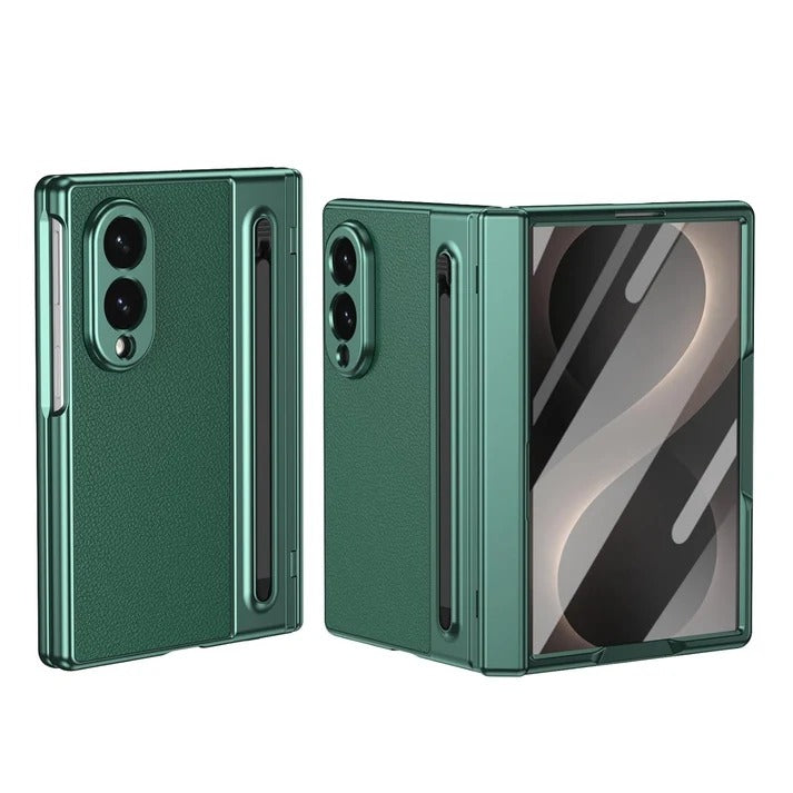 Samsung Galaxy Z Fold 8 Leather Texture front Glass Protection Hinge Case Folding Cover