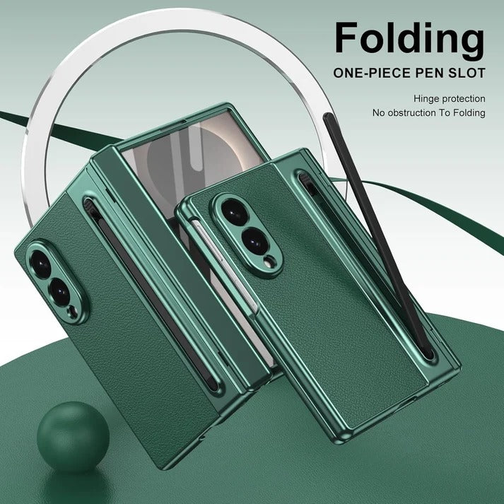 Samsung Galaxy Z Fold 8 Leather Texture front Glass Protection Hinge Case Folding Cover