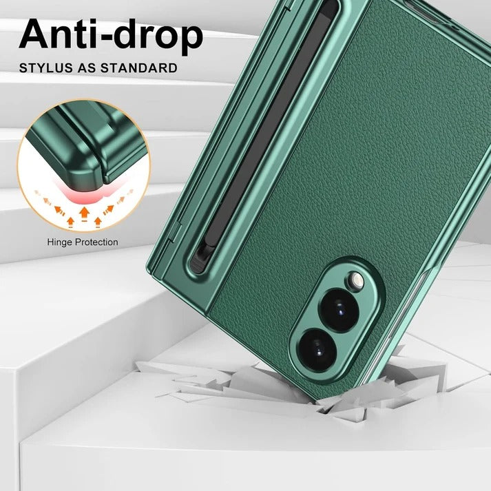 Samsung Galaxy Z Fold 8 Leather Texture front Glass Protection Hinge Case Folding Cover
