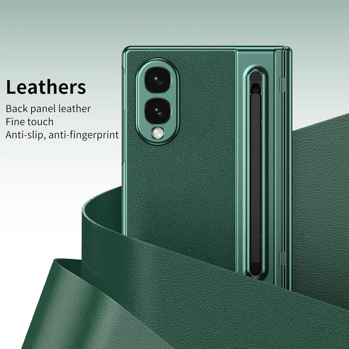 Samsung Galaxy Z Fold 8 Leather Texture front Glass Protection Hinge Case Folding Cover