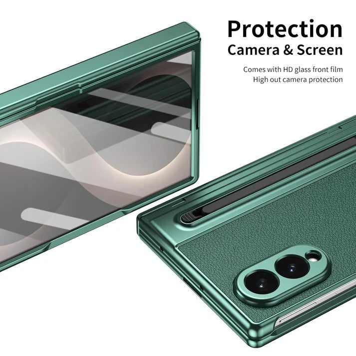 Samsung Galaxy Z Fold 8 Leather Texture front Glass Protection Hinge Case Folding Cover