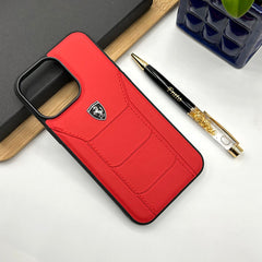 iPhone 16 Series Ferrari Sports Car Logo Side Stitch Leather Cover (Red)
