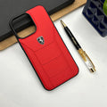 iPhone 16 Series Ferrari Sports Car Logo Side Stitch Leather Cover (Red)