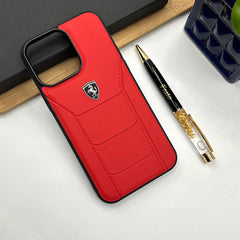 iPhone 16 Series Ferrari Sports Car Logo Side Stitch Leather Cover (Red)