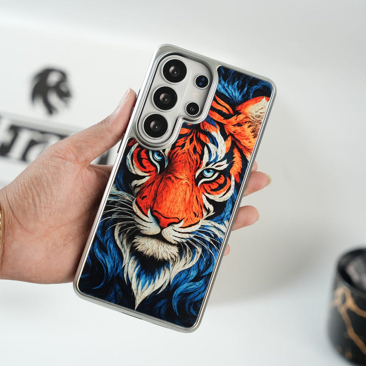 Galaxy Ultra Series Tiger Face Silver Chrome Armor Case