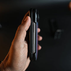 Racing-Inspired Leather-Texture Case for iPhone Duo | Sporty Stitching & Shield Emblem Design